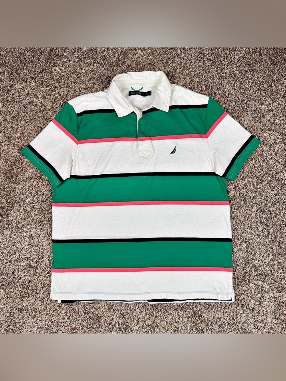 Nautica Classic Fit Striped Rugby Polo Shirt Mens Large Short Sleeve Colorblock